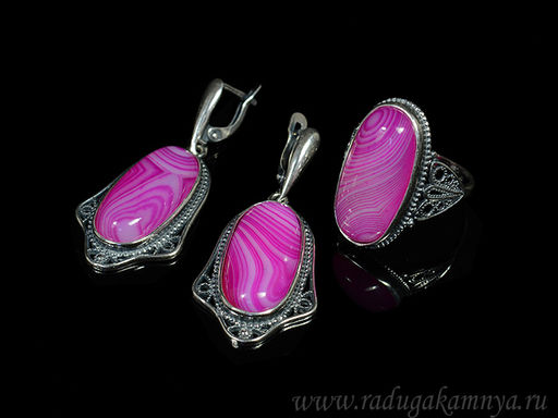 Кольцо Серьги с агатом тонированным, цв.фуксия размер 19