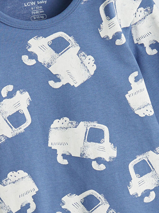 Bisiklet Yaka Bask?l? Erkek Bebek Pijama ?st