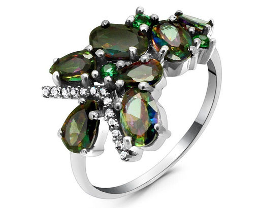 Кольцо из серебра мистик кварц, наноизумруд, Лоза