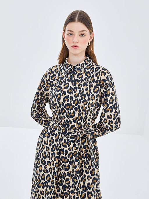 Leopar Desenli Kad?n G?mlek Elbise