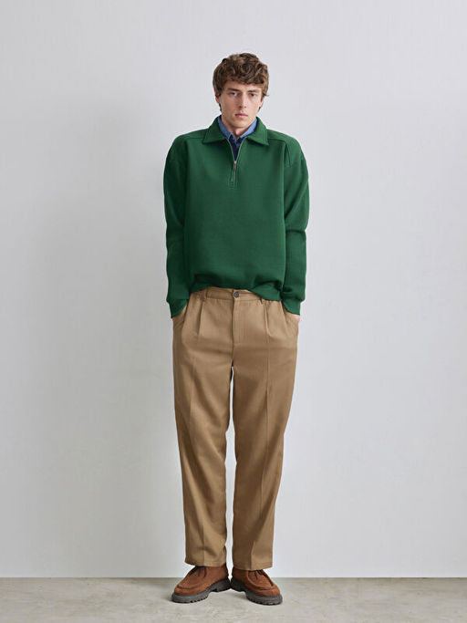 Fermuarl? Polo Yaka Erkek Dokulu Sweatshirt