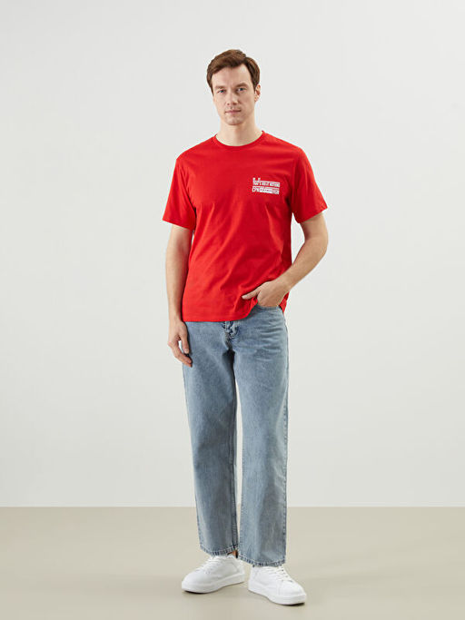 Bisiklet Yaka K?sa Kollu Bask?l? Penye Erkek Ti??rt