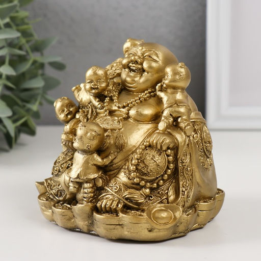 Нэцкэ «Хотей с детьми», полистоун под бронзу, 10.8×10×9.5 см