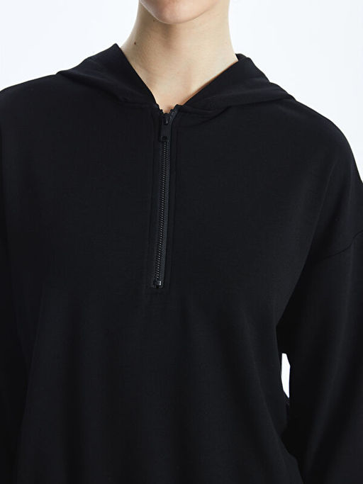 D?z Uzun Kollu Oversize Kad?n Hoodie