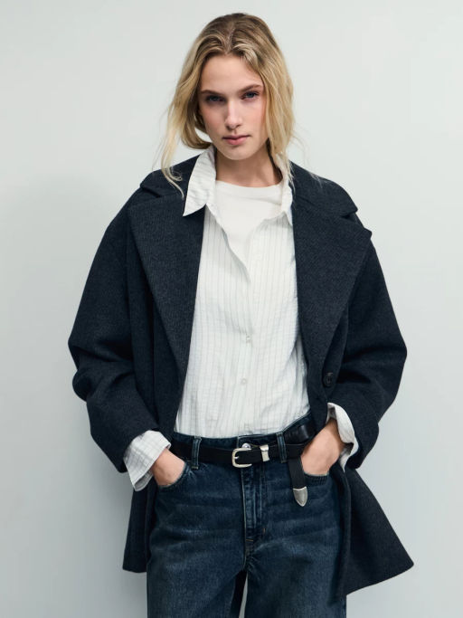 Двубортное полупальто свободного силуэта / Zarina фото 6