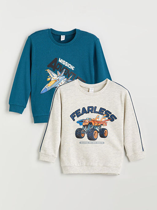 Bisiklet Yaka Erkek ?ocuk Sweatshirt 2li