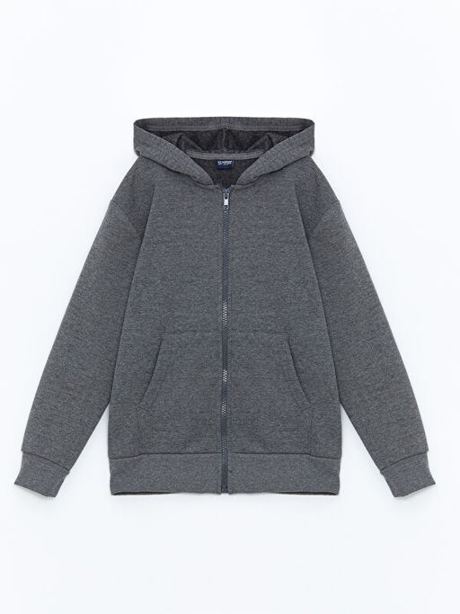 Kap??onlu Erkek ?ocuk Kal?n Fermuarl? Sweatshirt