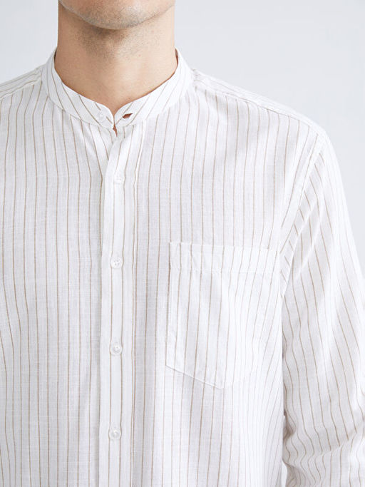 Regular Fit Hakim Yaka Erkek ?izgili Poplin G?mlek