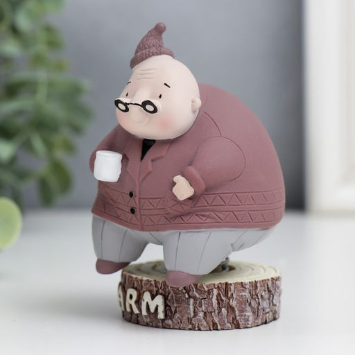 Фигурка на пружинке «Дедуля в колпаке, с кружкой», полистоун, 8.5×5.5×6 см