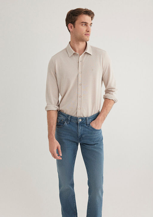 Bej Orme Gomlek - Mavi фото 2