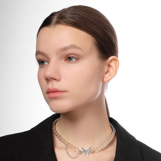 Чокер Бабочка с цепочкой, цвет белый в серебре, L= 40 см - Queen fair фото 2