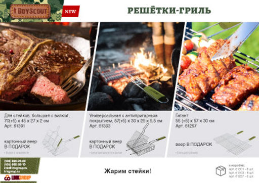 BOYSCOUT Решетка-гриль 57(+5)x30x25x5,5 cм, универсальная с АНТИПРИГАРНЫМ покрытием, веер в ПОДАРОК/ 8  фото 5