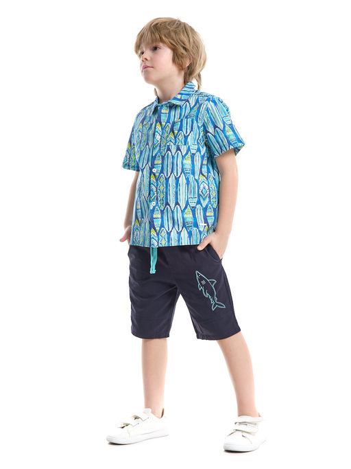 Рубашка на пуговицах из набивного полотна UD 7928 синий surf - Mini maxi фото 4