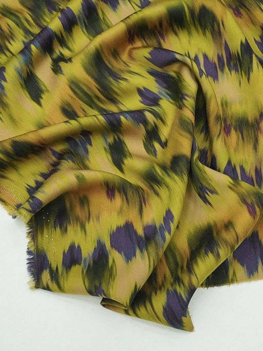 Штапель Премиум Икат цв.горчица/фиолетовый, ш.1.5м, вискоза-100%, 125гр/м.кв - Купава фото 13