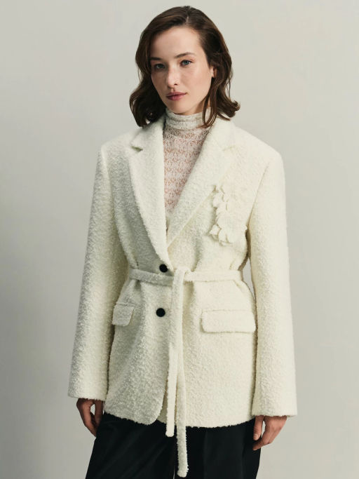 Буклированный шерстяной жакет с брошью / Zarina  фото 5