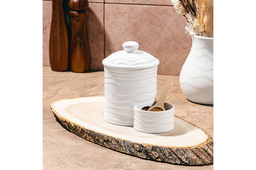 Банка д/соли 500 мл 15,5*10*14,5 см "Айсберг волны" с деревянной ложкой и крышкой