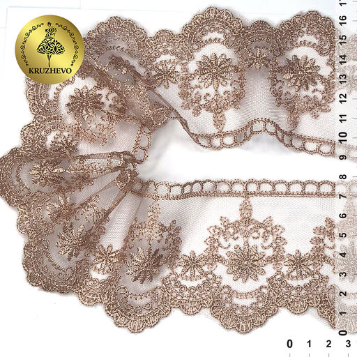 Кружево на сетке KRUZHEVO арт.TBY.40472 шир.80мм цв.N4815 кофе уп.13,71м