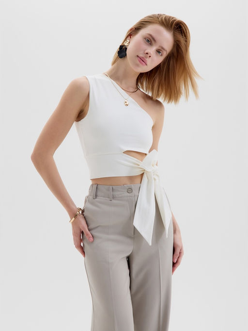 Топ с завязкой на талии женский MINAKU : Casual Collection, белый, размер 48