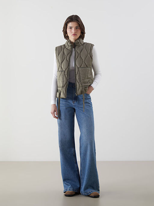 Dik Yaka Kapitone Oversize Kad?n ?i?me Yelek