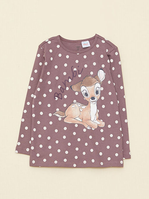 Bisiklet Yaka Uzun Kollu Bambi Bask?l? K?z Bebek Pijama Tak?m? - Waikiki фото 2