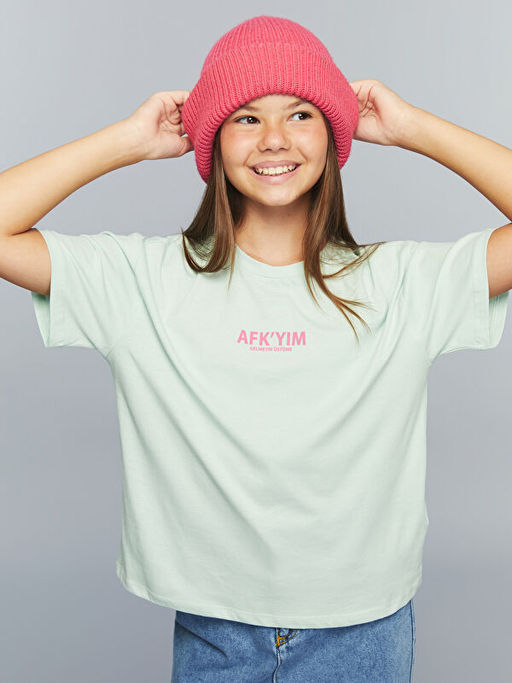 Bisiklet Yaka Slogan Bask?l? K?z ?ocuk Ti??rt