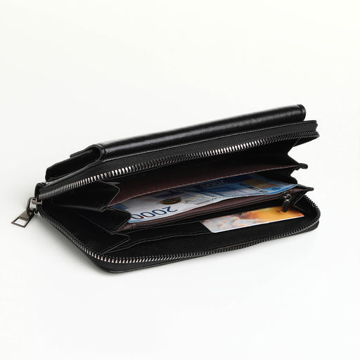 Портмоне мужское на молнии, отдел для карт, монет, чёрное