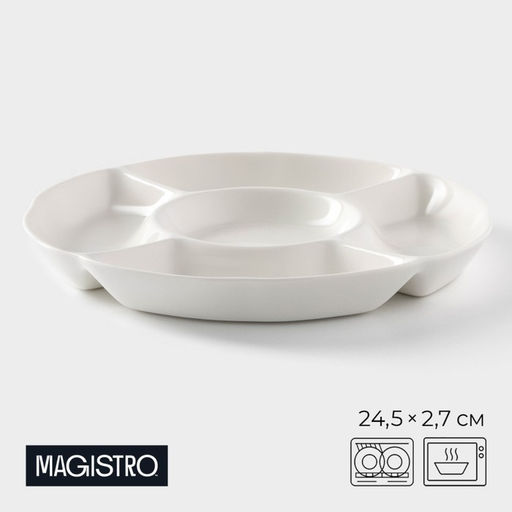 Менажница Magistro «Бланш», 24.7×24.5×2.7 см, 5 ячеек, фарфор, белая