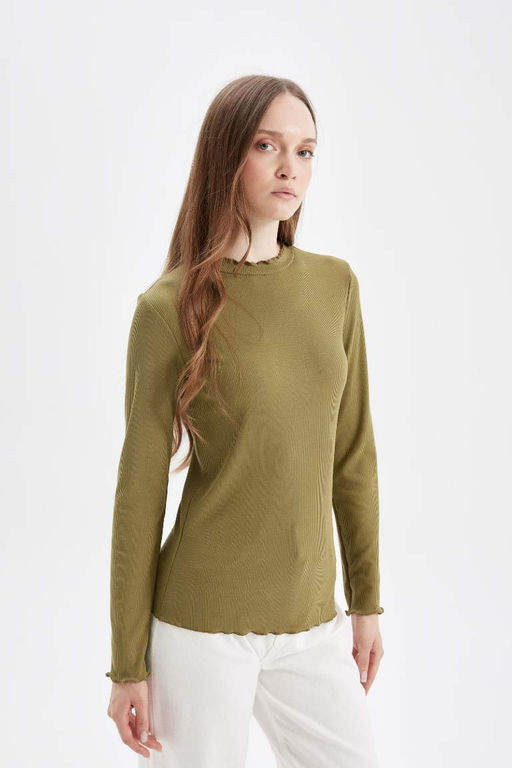 Туника на бретельках с длинными рукавами и полуводолазкой в рубчик - Defacto фото 4