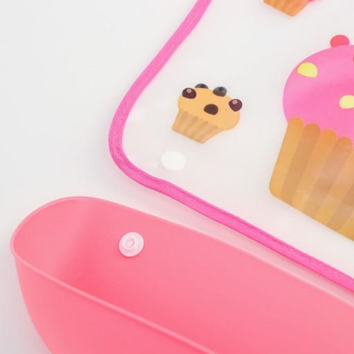 Нагрудник для кормления Пирожное непромокаемый на кнопке, с супер-карманом - Крошка я фото 3