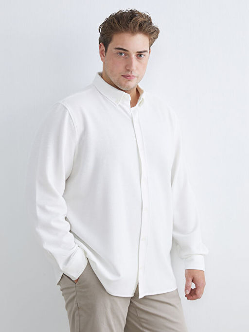 B?y?k Beden Slim Fit Uzun Kollu Erkek G?mlek