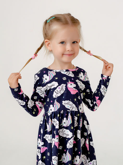 Платье Эля синий единороги - Sovalina фото 2