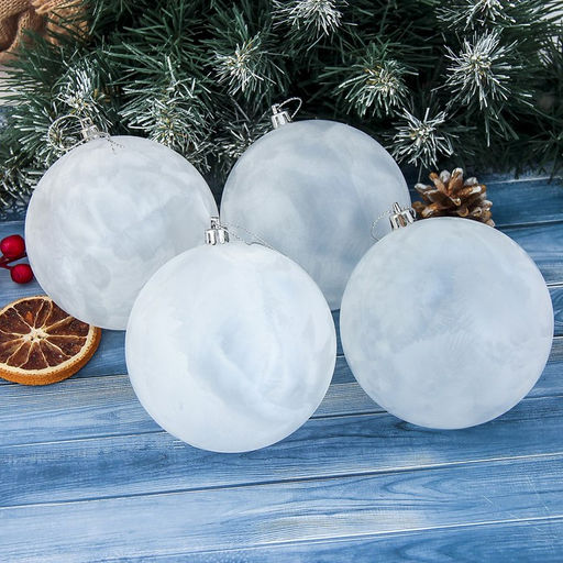 Ёлочные игрушки, шары новогодние, пластик, набор d=10 см, 4 шт. Туман белый