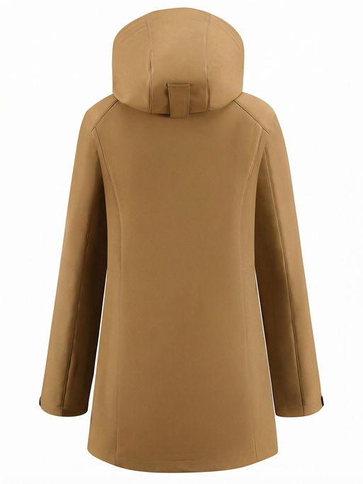 Парка женская софтшелл виндстоппер удлинённая с капюшоном горчичного цвета 9614_1G