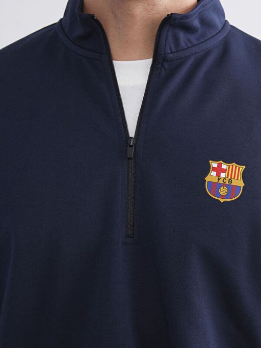 Dik Yaka Barcelona Bask?l? Erkek Sweatshirt