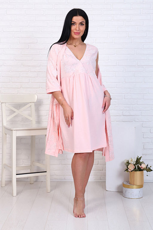 Пеньюар с сорочкой для беременных и кормящих мам, цветы, розовый (08520-15) - Плиона фото 16