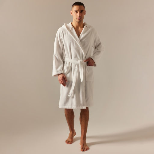 Халат махровый с капюшоном мужской SL HOME: Basic «Блан де Блан», размер S, хлопок 100%, белый