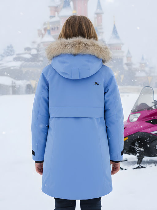 Парка зимняя подростковая для девочки с капюшоном и мехом василькового цвета 9534Vs - Valianly фото 2