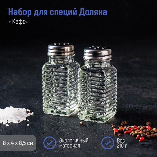 Набор для специй из стекла Доляна Кафе, 2 предмета: солонка, перечница 100 мл