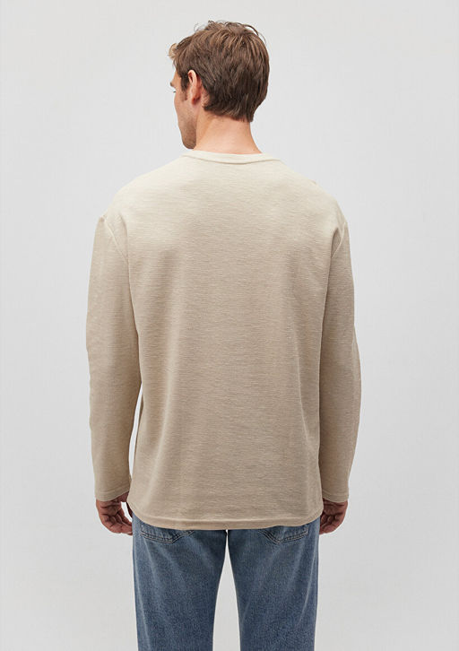 Bej Basic Tisort - Mavi фото 4