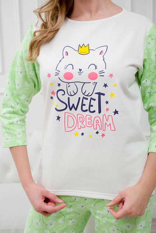 Пижама женская из футера Кисонька нежно-зеленый - Амадэль фото 4