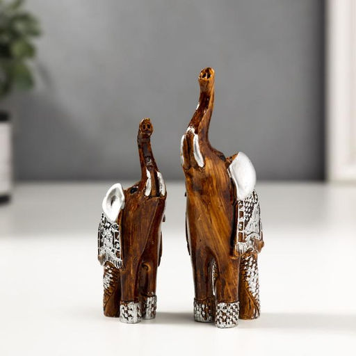 Набор фигурок полистоун «Два слоника под дерево в серебристой попоне», 2 шт., 11×8×3.2 см