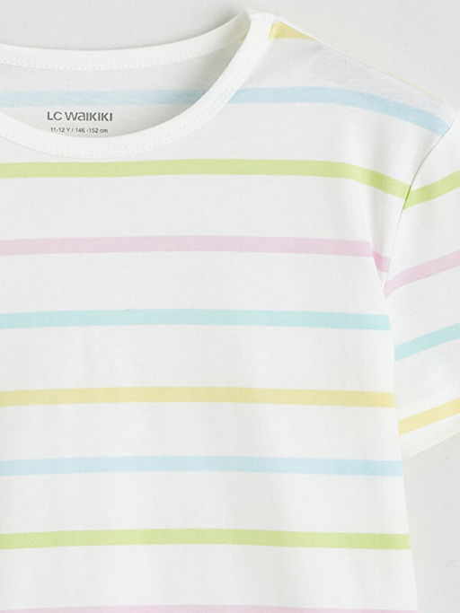 Bisiklet Yaka ?izgili K?z ?ocuk Ti??rt