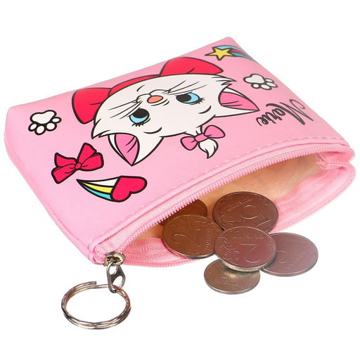Кошелек детский для девочки на молнии, кожзам, 11.5×2.5×8 см, Коты аристократы