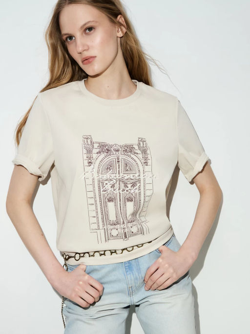 Футболка с принтом и вышивкой / Zarina фото 6