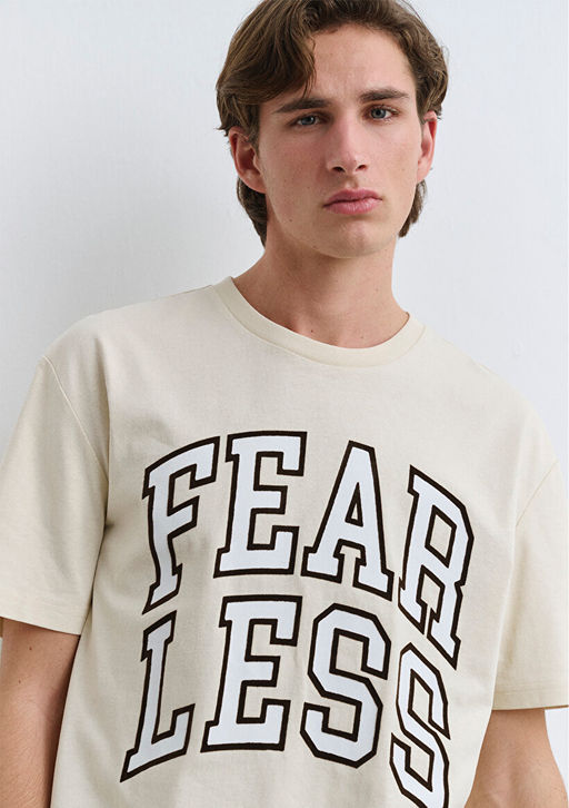 Fearless Bask?l? Ekru Tisort - Mavi фото 5