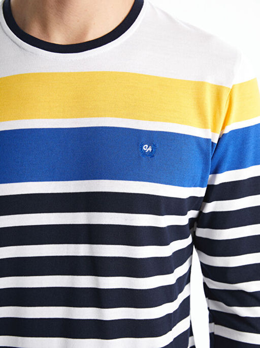 Bisiklet Yaka Uzun Kollu ?izgili Erkek Triko Kazak