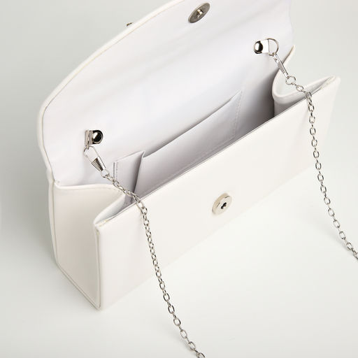 Сумка-клатч женская вечерняя на магните, на длинной цепочке, с декоративным бантом, белая