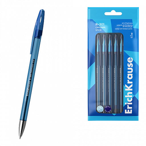 Цена за 24 шт. Набор из 4 ручек гелевых ErichKrause R-301 Gel Stick Original 0.5, цвет чернил: синий, черный, красный, зеленый (в пакете)  фото 22
