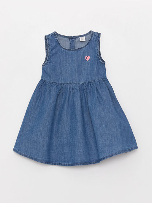 Bisiklet Yaka Bask?l? K?z Bebek Jean Elbise