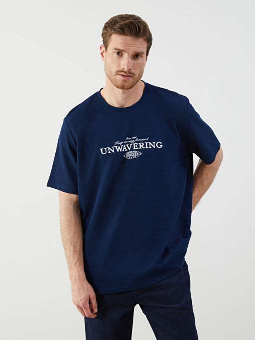 Bisiklet Yaka Bask?l? Erkek Ti??rt